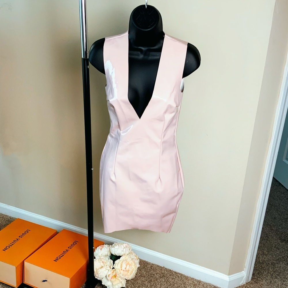 NWT Oh Polly faux leather V-neck dress